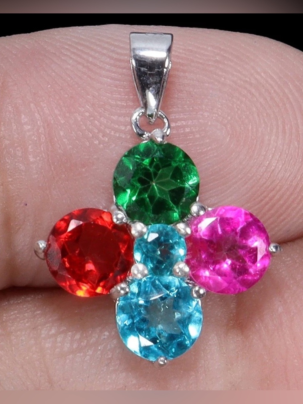 Neon TOPAZ‼️ 14k over Sterling. Ring sz-7 , Earrings, Pendant & Chai - Picture 6 of 12